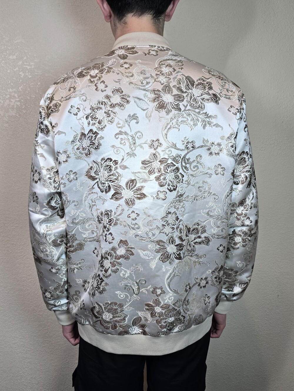 JOGAL Men's Paisley Floral Embroidered Satin Bomber Jacket. Size xl , Slim Fit - Picture 7 of 12